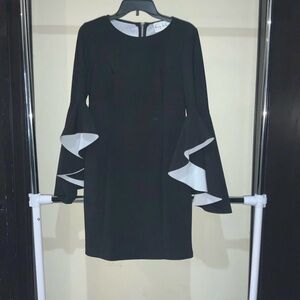 Nicole Miller Black Dress with White Flare Sleeves